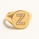 "Z" 9ct yellow gold diamond set initial Z signet ring